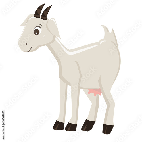 Cute cartoon goat isolated on white background, vector illustration