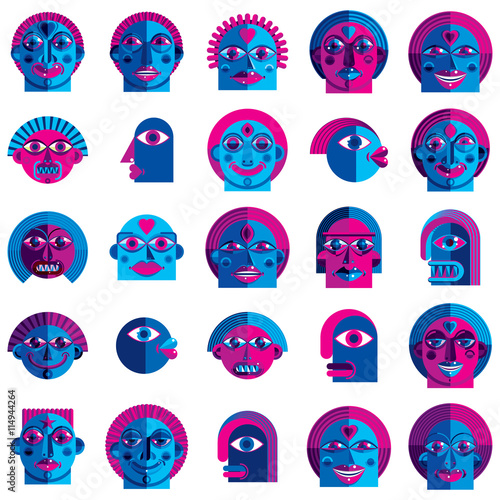 Set of vector bizarre creatures, modern art colorful drawings of