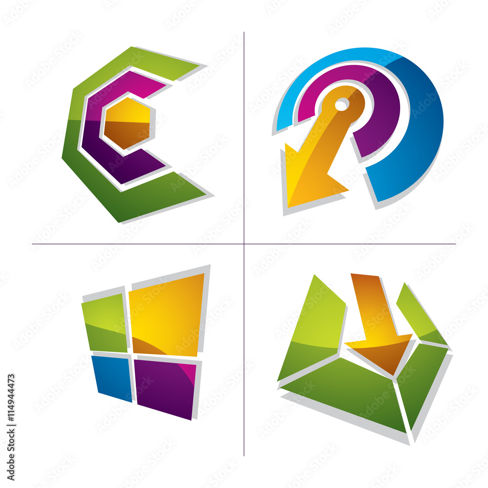 Three-dimensional graphic elements collection with arrows, busin Three-dimensional graphic elements collection with arrows, busin