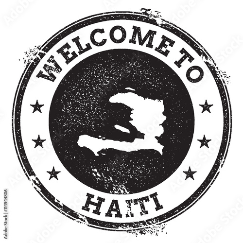 Vintage passport welcome stamp with Haiti map. Grunge rubber stamp with Welcome to Haiti text, vector illustration.