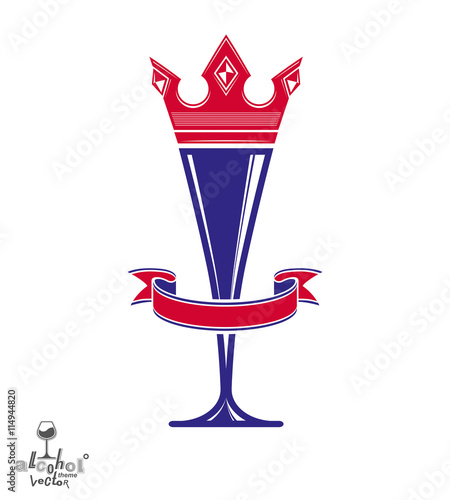 Majestic wineglass with monarch crown and curved ribbon, art gob