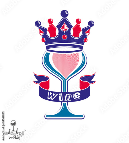 Majestic wineglass with monarch crown and curved ribbon, art gob