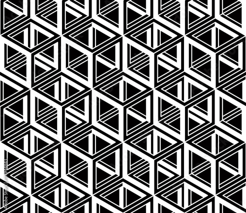 Graphic seamless abstract pattern, regular geometric black and w