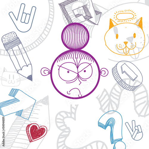 Vector art colorful drawing of happy woman with modern hairstyle