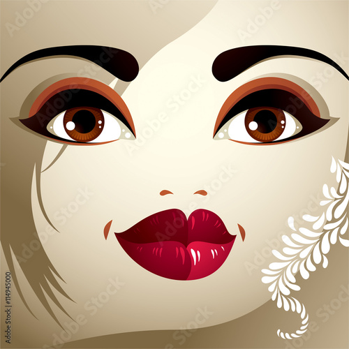 Face makeup. Lips, eyes and eyebrows of an attractive woman disp photo