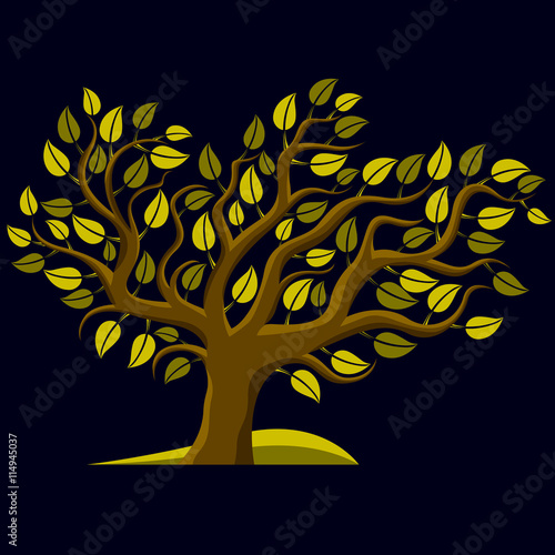 Art illustration of spring branchy tree, stylized ecology symbol