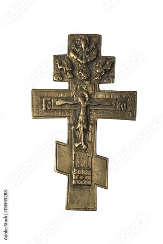 Old Vintage Orthodox iron Cross on white