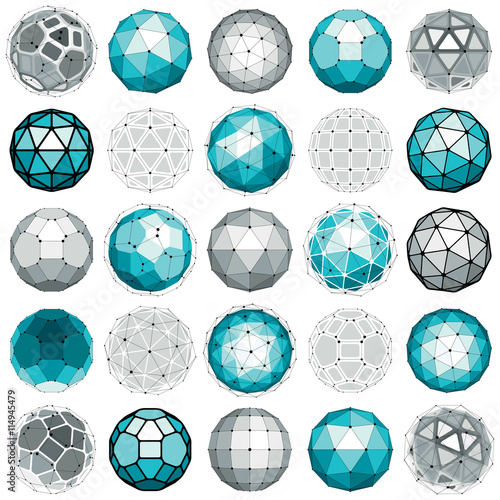 Set of perspective technology shapes, polygonal wireframe object