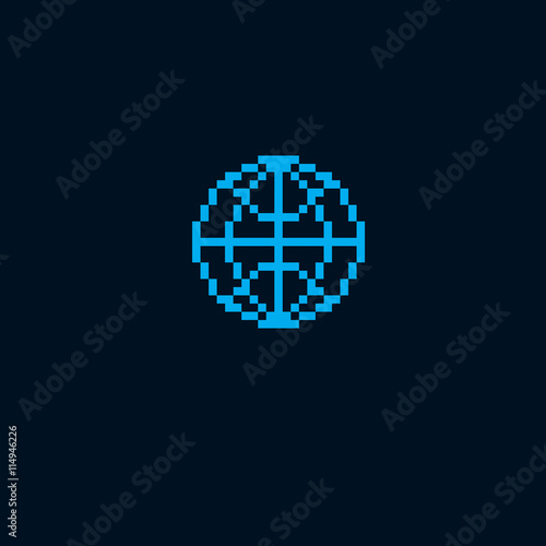 Vector pixel icon isolated, 8bit graphic element. Simple Earth g