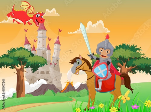 illustration of knight and dragon