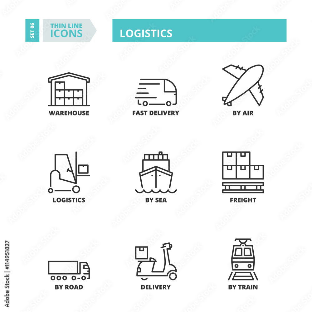 Fototapeta premium Thin line icons. Logistics
