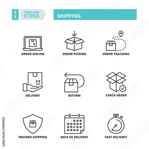 Thin line icons. Shipping