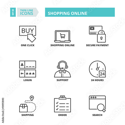 Thin line icons. Shopping online
