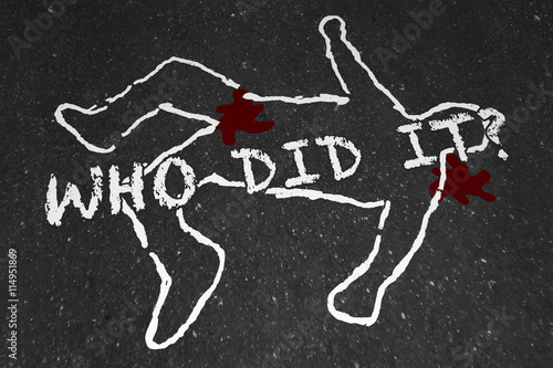 Who Did It Murder Crime Scene Suspect Chalk Outline Illustration photo