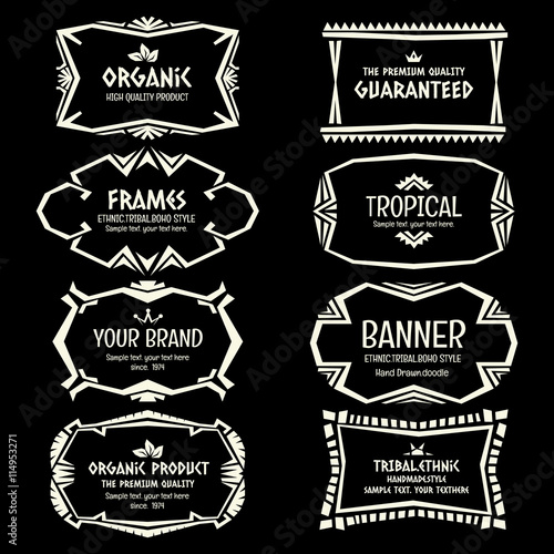 Doodle vector Ethnic Tribal  style frame collection in monochrom