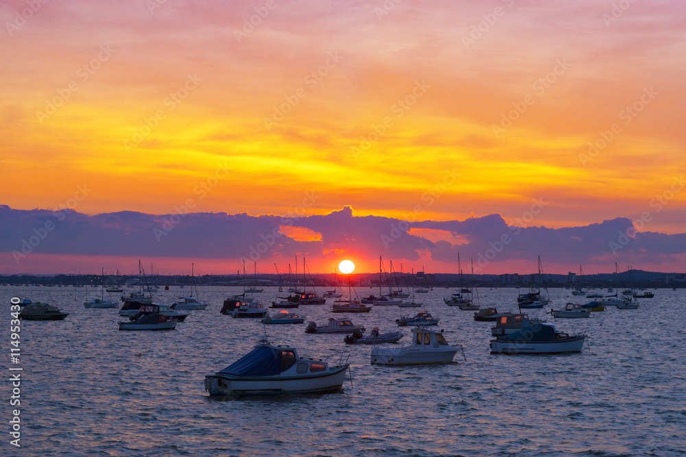Sunset over Boats in Poole Harbour