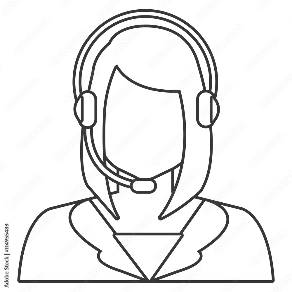 white woman avatar with headphones over isolated background, vector illustration 