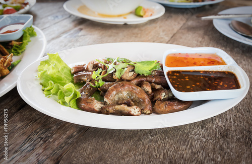 Pig's intestines grilled thai style food