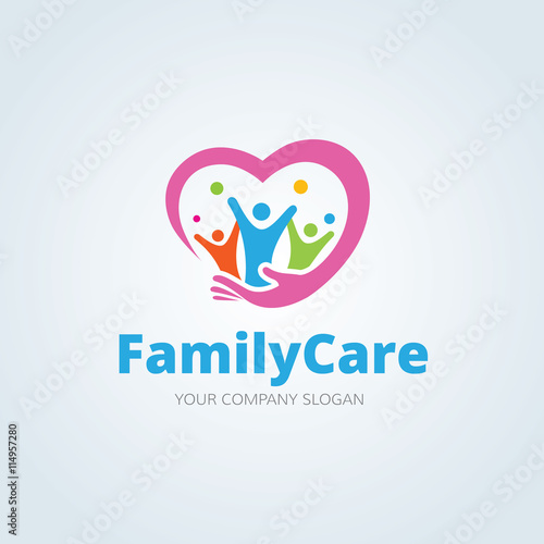 Family care logo,People care logo,Brand identity with people and hand symbol.