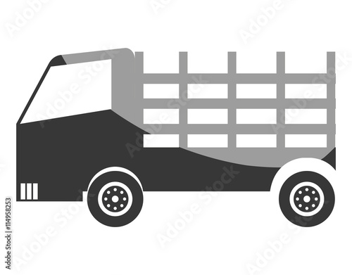 Truck vehicle in black and white colors isolated icon ove white background, vector illustration.