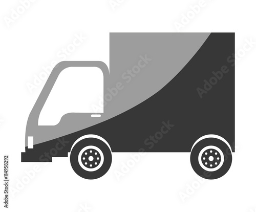 Truck vehicle in black and white colors isolated icon ove white background, vector illustration.