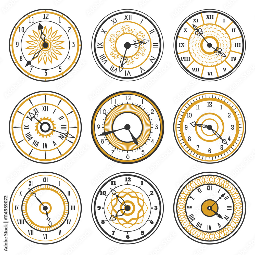 Vector watch face collection on white background Vector watch face collection on white background