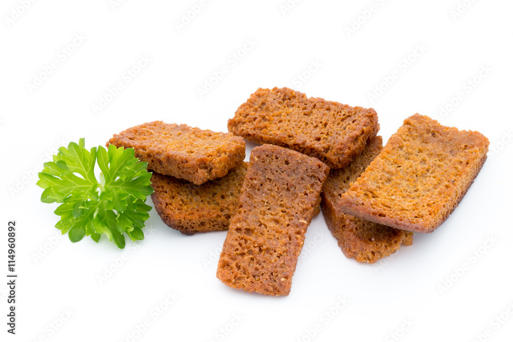 Bread croutons isolated on a white background. Bread croutons isolated on a white background.