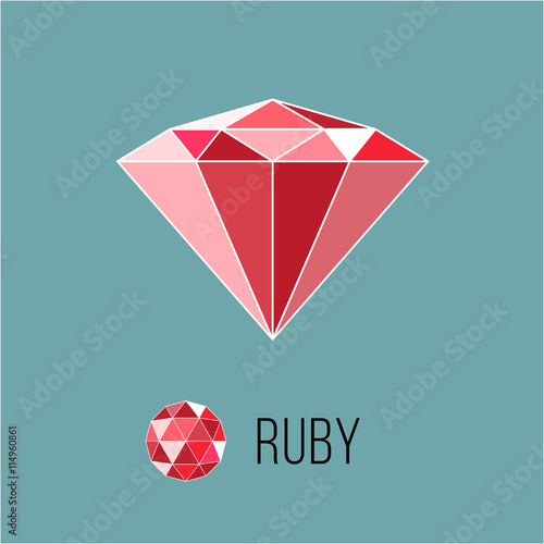 Ruby flat icon with top view. Rich luxury symbol. Stock vector illustration