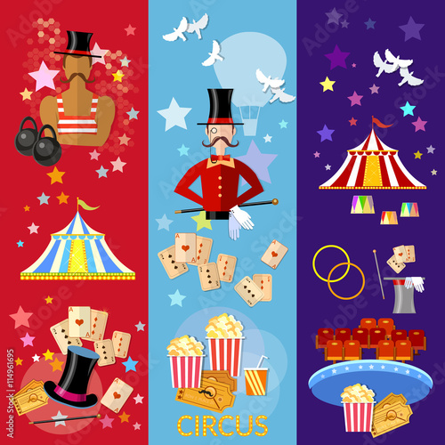 Circus banner performance strongman magician magic tricks