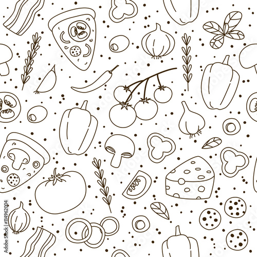 Seamless pattern with pizza ingredients 