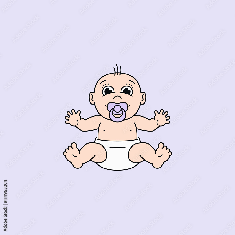 Cute Baby with Pacifier Vector Illustration Cute Baby with Pacifier Vector Illustration