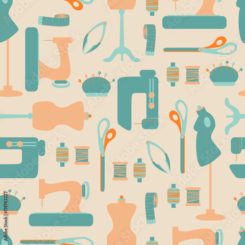 Vector Seamless Background with Sewing Accessories