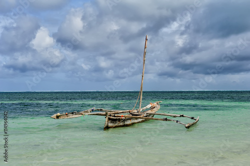 Old wooden dhow, fishing boats in the ocean © byrdyak