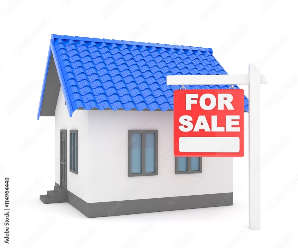 Miniature model of house real estate for sale on white background. 3D rendering. Miniature model of house real estate for sale on white background. 3D rendering.