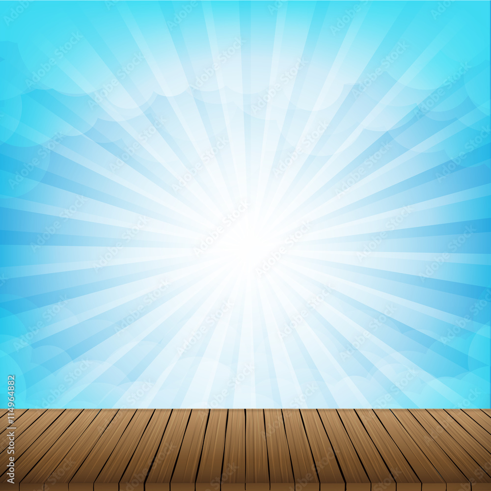 Brown wood floor texture and cloud blue sky sunbuest background Brown wood floor texture and cloud blue sky sunbuest background