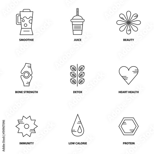 Juice therapy vector icon set 