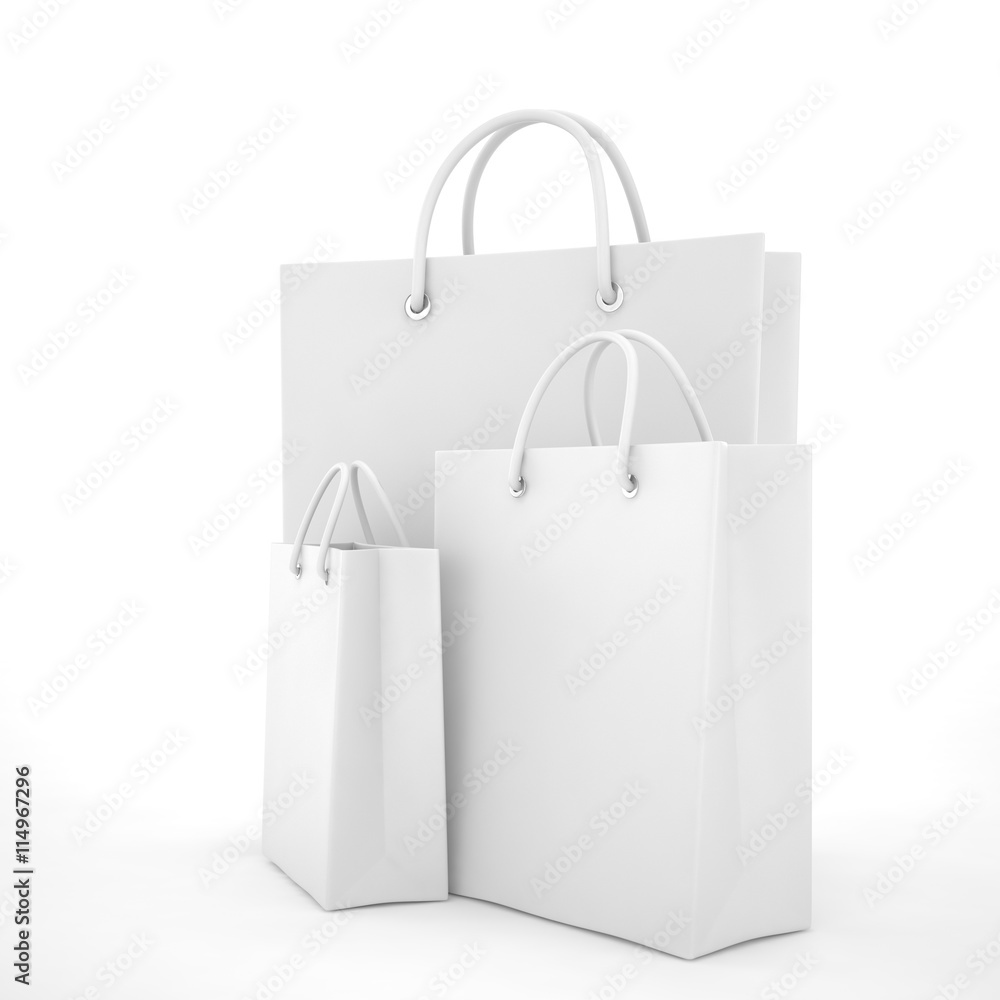 Paper Shopping Bags isolated on white background. 3d rendering. Paper Shopping Bags isolated on white background. 3d rendering.