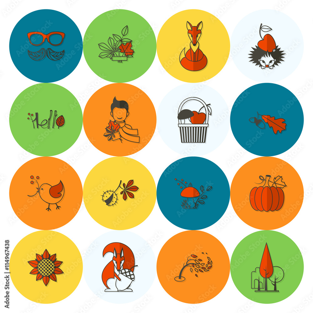 Set of Flat Autumn Icons Set of Flat Autumn Icons