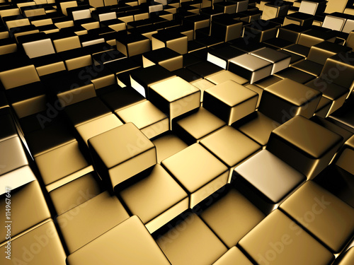 Golden cubes abstract futuristic background