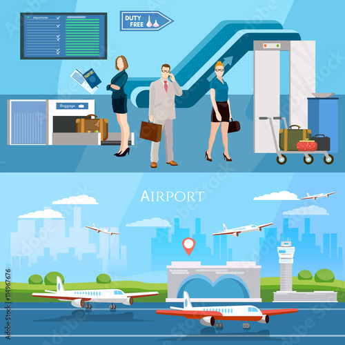 People in airport banner runway international airlines