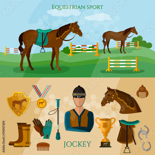 Equestrian sport banner professional jockey horse riding vector