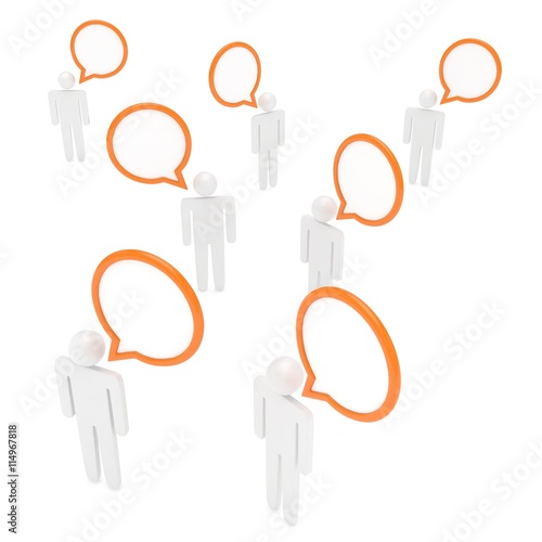 people with talk bubbles isolated over a white background. 3d rendering.