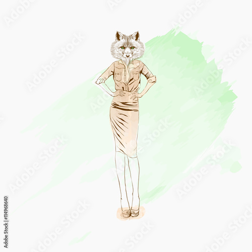 Fox hipster girl, fashion animal illustration
