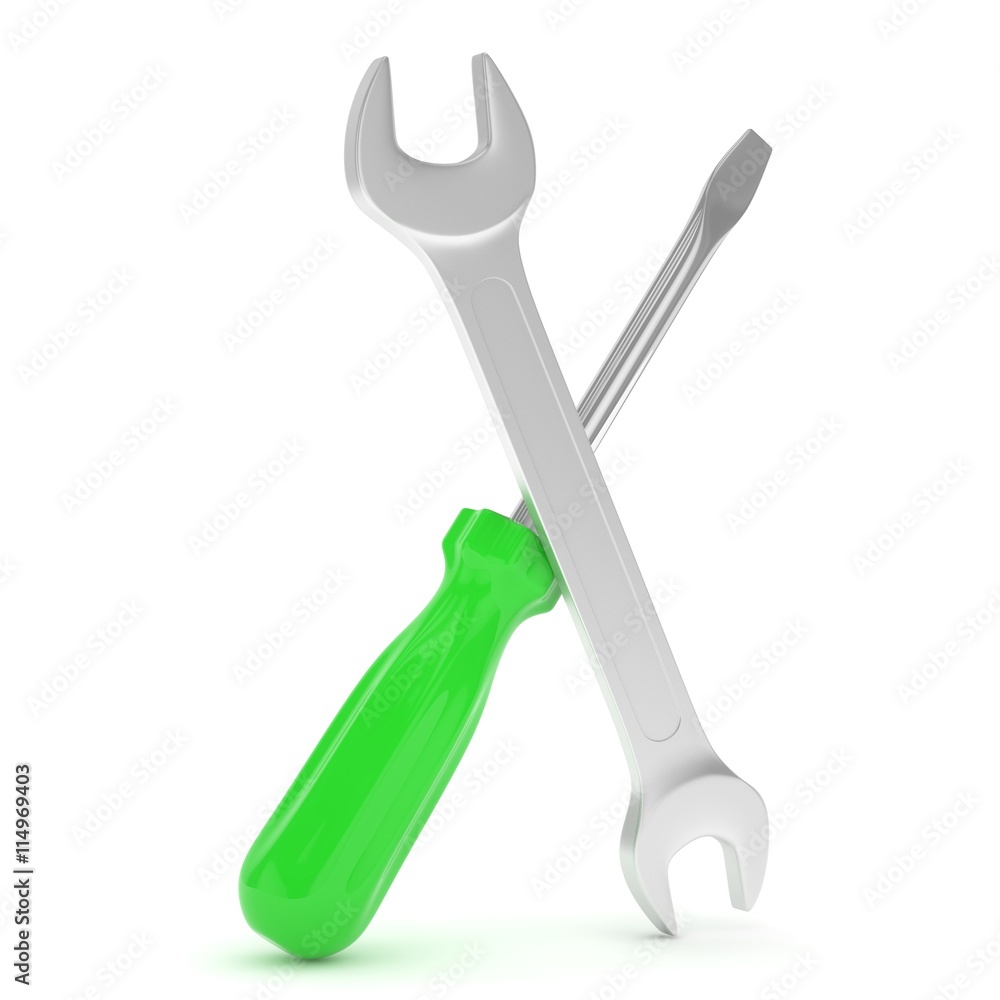3D Illustration Wrench and screwdriver, service concept 3D Illustration Wrench and screwdriver, service concept