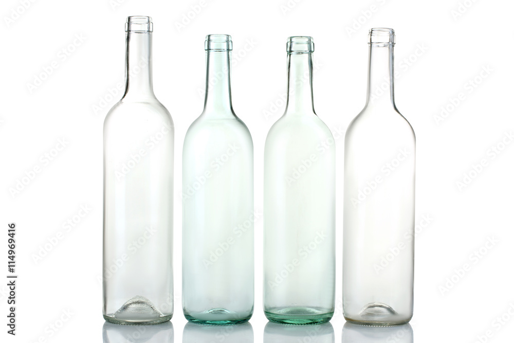 empty glass bottles isolated on white background