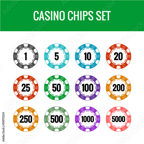 Casino chips set. Color poker chips with numbers.