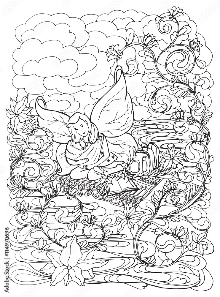 Adult coloring book page with Mother breast feeding her baby, infant