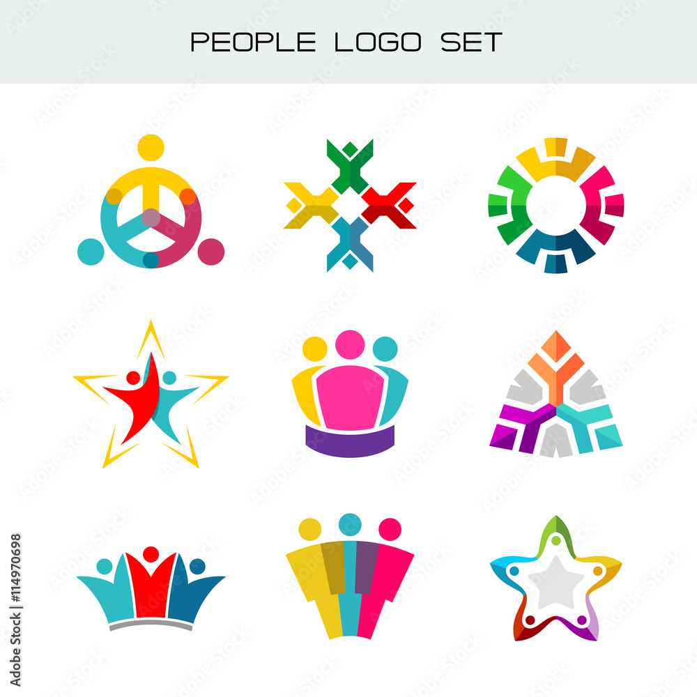 People logo set. Group of two, three, four or five people logos. People logo set. Group of two, three, four or five people logos.