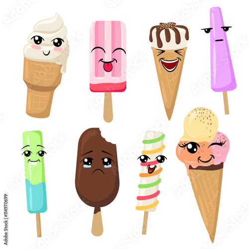 ice cream smilies Set of Emoticons. Isolated vector illustration on white background colorful tasty isolated