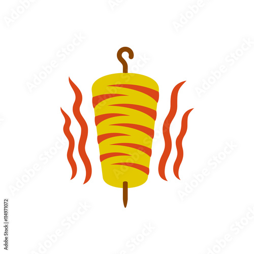 Kebab logo. Doner kebab national turkish meat food meal. Meat with warm fire waves.
